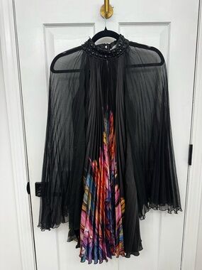 Alberto Makali Black Pleated Beaded Neckline Top